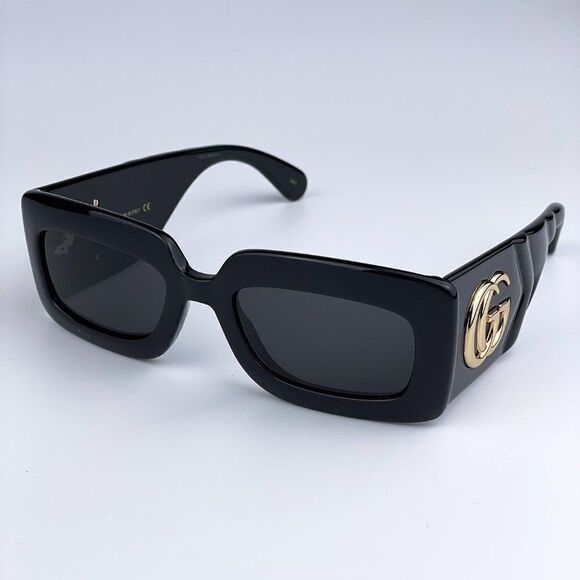 NEW Gucci GG0811S 001 Black Logo Gray Rectangle Anti-Reflective Unisex Sunglasse main image 10